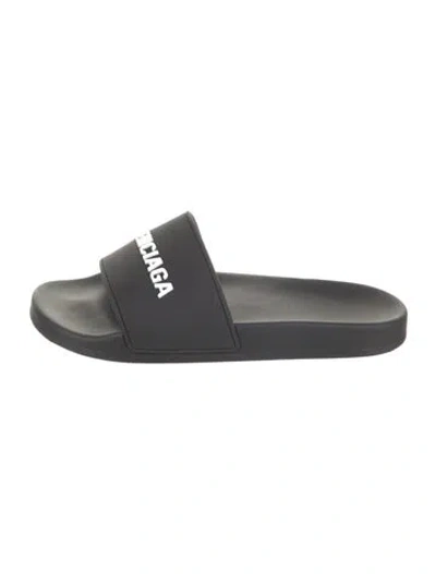 Pre-owned Balenciaga Rubber Graphic Print Slides In Black