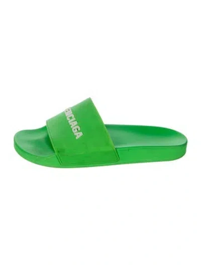 Pre-owned Balenciaga Rubber Graphic Print Slides In Green
