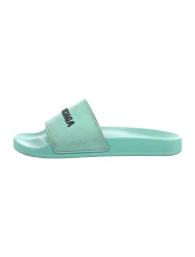 Pre-owned Balenciaga Rubber Graphic Print Slides In Green