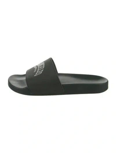 Pre-owned Balenciaga Rubber Graphic Print Slides In Green