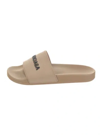 Pre-owned Balenciaga Rubber Graphic Print Slides In Neutral