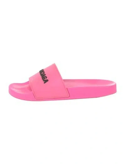 Pre-owned Balenciaga Rubber Graphic Print Slides In Pink