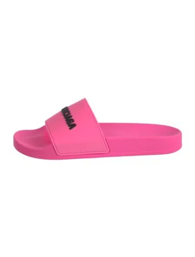 Pre-owned Balenciaga Rubber Graphic Print Slides In Pink