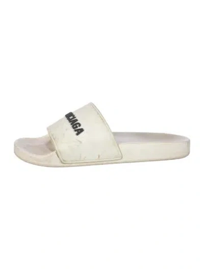 Pre-owned Balenciaga Rubber Graphic Print Slides In White