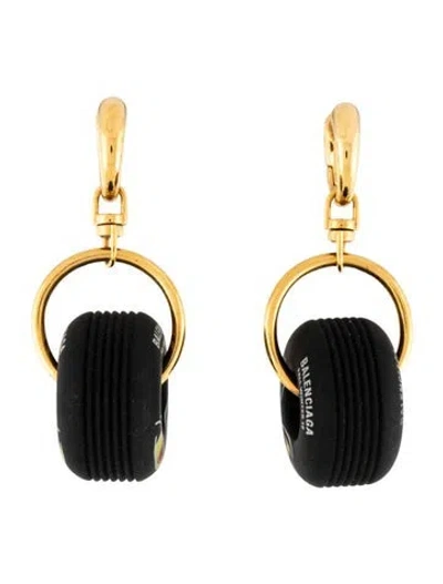 Pre-owned Balenciaga Rubber Motorbike Wheel Drop Earrings In Black