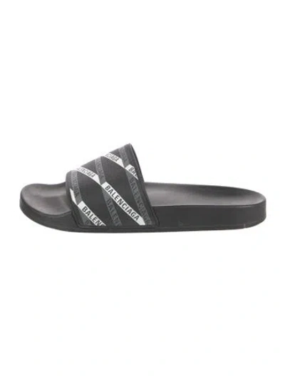 Pre-owned Balenciaga Rubber Printed Slides In Black