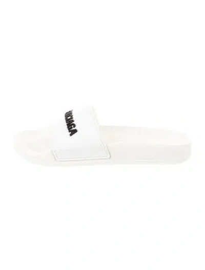 Pre-owned Balenciaga Rubber Printed Slides In White