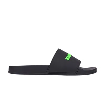 Pre-owned Balenciaga Rubber Slides 'black Fluo Green' | Men's Size 41
