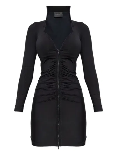 Balenciaga Ruched Zip-up Mini Dress In Black