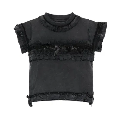 Pre-owned Balenciaga Ruffle Crew Neck T-shirt 'washed Black' | Women's Size M