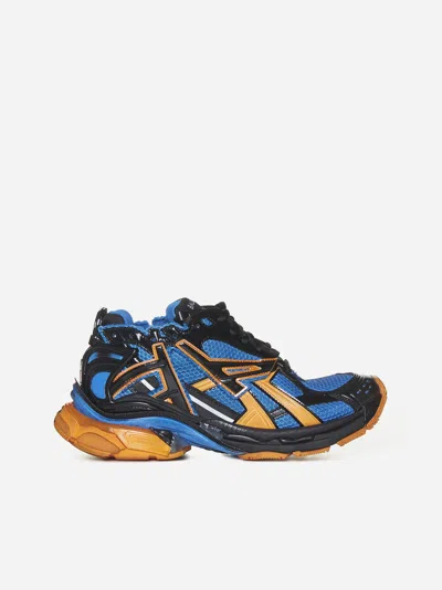 Balenciaga Runner Faux Leather And Mesh Trainers In Blue,orange,black