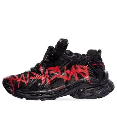 Balenciaga Runner Graffiti Sneakers 'black And Red Mesh And Nylon'