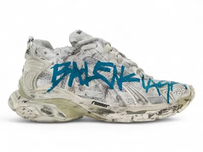 Pre-owned Balenciaga Runner Graffiti (women's) Sneakers In White/blue In Multi