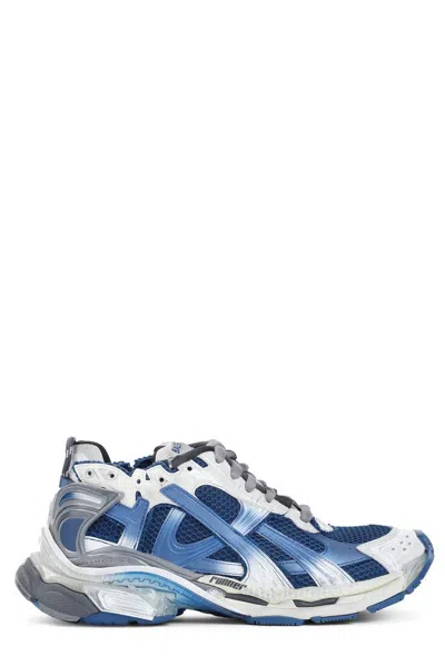 Balenciaga Runner Distressed Panelled Sneakers In Blue