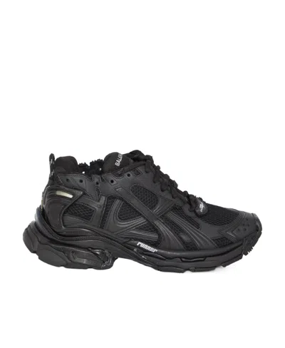 Balenciaga Men Runner Mesh And Leather Sneakers In Black