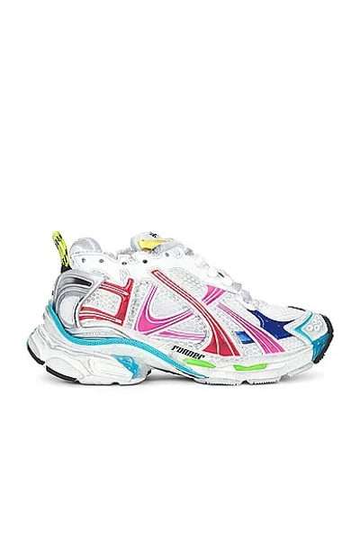 Balenciaga Runner Mesh And Faux Leather Sneakers In White/red/blue