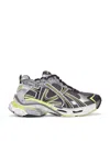 Balenciaga Runner Mesh And Faux Leather Sneakers In Dark Grey  Yellow  & White