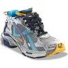 Balenciaga Multicolor Mesh And Rubber Runner Sneakers In Grey/blue/orange