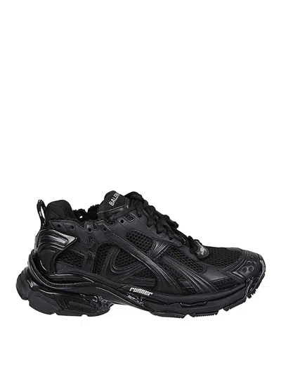Balenciaga Men Runner Mesh And Leather Sneakers In Black
