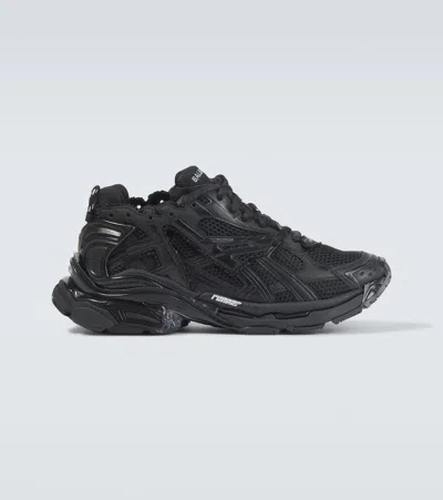 Balenciaga Men Runner Mesh And Leather Sneakers In Black