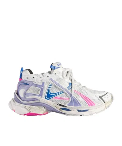 BALENCIAGA WOMEN'S RUNNER TRAINERS IN WHITE/LILAC/NEON PINK/NAVY
