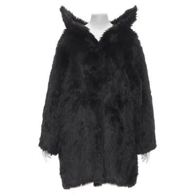 Pre-owned Balenciaga Runway  Demna Runway Black Faux Fur Swing Off Shoulder Coat Fr34 Xs