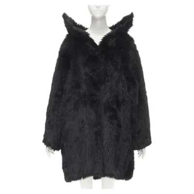 Pre-owned Balenciaga Runway  Demna Runway Black Faux Fur Swing Off Shoulder Coat Fr34 Xs