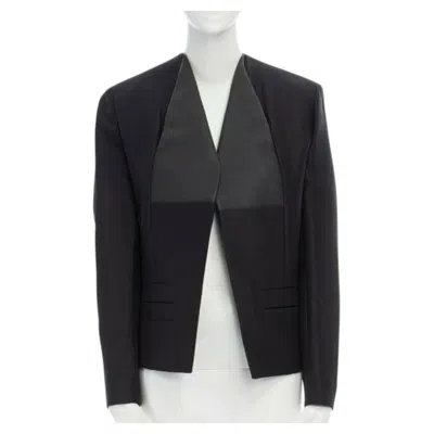 Pre-owned Balenciaga Runway  Ghesquiere 2012 Black Leather Panel Collarless Jacket Fr34 Xs