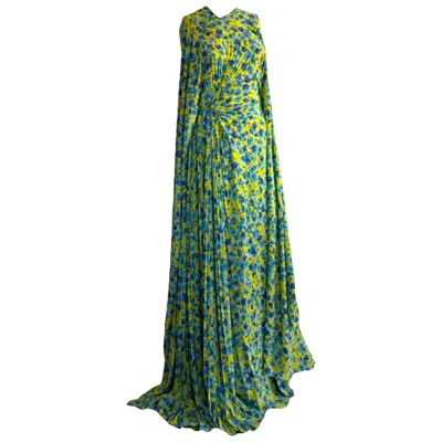 Pre-owned Balenciaga Runway S/s 2024 Floral Plissé-crepe Gown In Gray