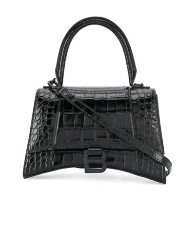Balenciaga Hourglass Small Embossed Tote Bag In Black