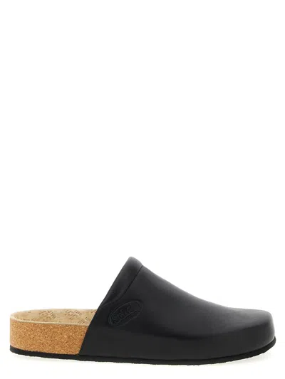 Balenciaga Men Leather Mules With Cork Insole In Black