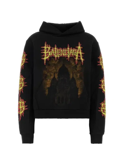 Balenciaga Women Black Graphic Logo Hoodie