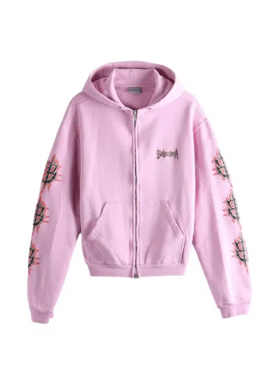 Balenciaga Sacré Cœur Graphic-print Zip-up Hoodie In Pink