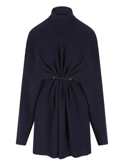 Balenciaga Safety Pin Knitted Mini Dress In Blue