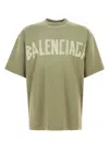 Balenciaga Crew Neck Distressed Neckline Graphic Print In Armygreen