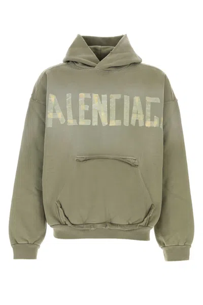 Balenciaga Tape Type Ripped Pocket Large Fit Fleece Hoodie In Brown