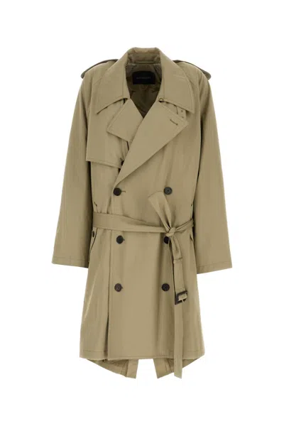 Balenciaga Sage Green Gabardine Trench Coat In Neutral