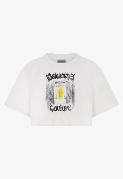 Balenciaga Salon De Couture Print Cropped T-shirt In White