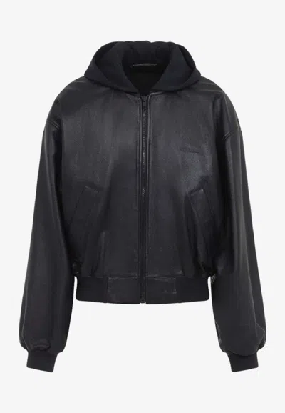Balenciaga Salon De Couture Print Leather Jacket In Black