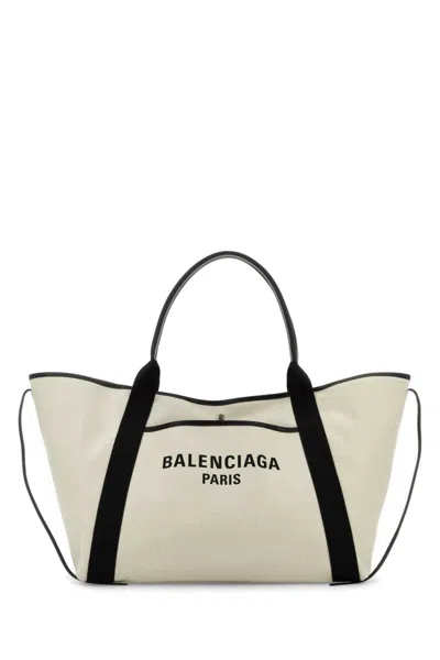 Balenciaga Sand Canvas Large Biarritz Shopping Bag In Naturalblack