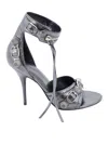 Balenciaga Cagole Embellished Leather Sandals In Silver