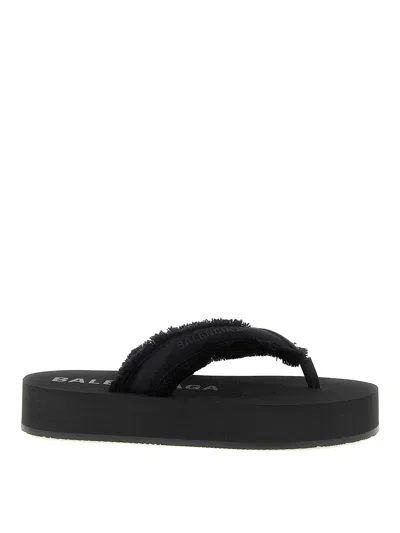 Balenciaga Fringed Strap Logo Embroidered Sandals For Women In Black