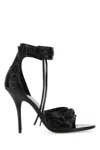 Balenciaga Cagole Leather Sandals Embossed Design In Black