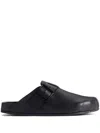 Balenciaga Buckle Strap Logo Mules With Asymmetric Toe In Black