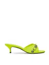 Balenciaga Cagole Lambskin Buckle Slide Sandals In Yellow
