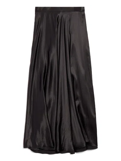 Balenciaga Satin Asymmetric Draped Skirt Clothing In Black
