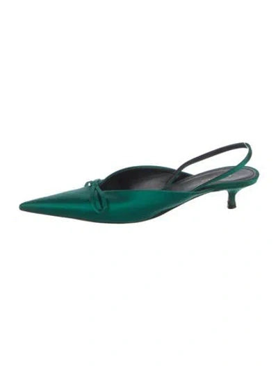 Pre-owned Balenciaga Satin Bow Accents Slingback Pumps In Green