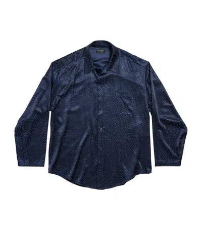 Balenciaga Satin Crystal-embellished Shirt In Blue