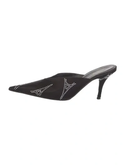 Pre-owned Balenciaga Satin Crystal Embellishments Mules In Black