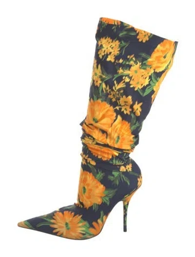 Pre-owned Balenciaga Satin Floral Print Boots In Yellow